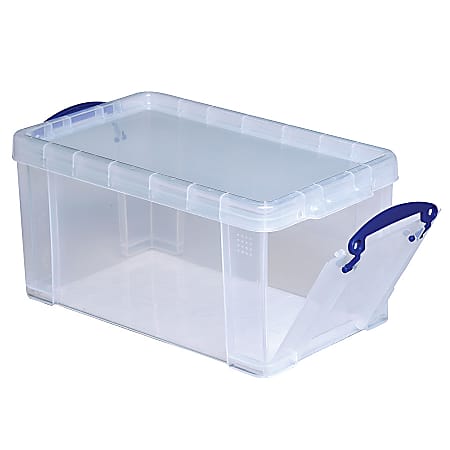 Really Useful Box® Plastic Storage Container With Built-In Handles And Snap Lid, 8 Liters, 13 1/4" x 7 3/4" x 6 3/4", Clear