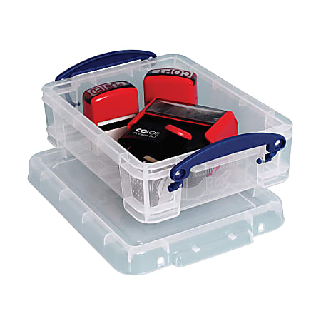 Really Useful Box® Plastic Storage Container With Built-In Handles And Snap Lid, 1.75 Liters, 9 1/2" x 7" x 3", Clear