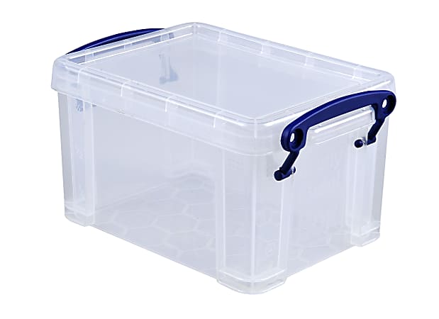 Really Useful Box® Plastic Storage Container With Built-In Handles And Snap Lid, 1.6 Liters, 7 1/2" x 5 1/4" x 4 1/4", Clear