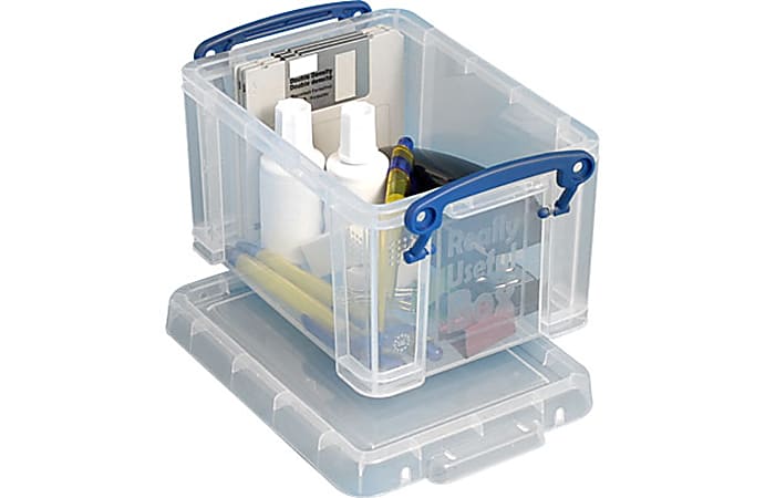 Really Useful Box Plastic Storage Container With Built In Handles And Snap  Lid 1.6 Liters 7 12 x 5 14 x 4 14 Blue - Office Depot