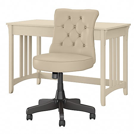 Bush® Furniture Salinas 48"W Writing Desk With Mid-Back Tufted Office Chair, Antique White, Standard Delivery