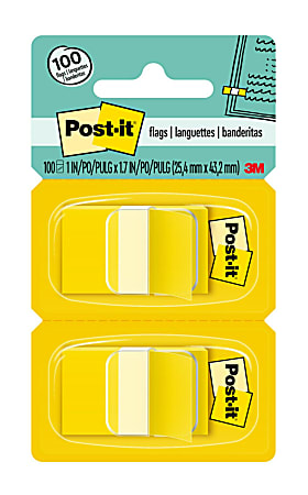 Post-it® Flags, 1 in. x 1.7 in., 2 Dispensers, 50 Flags/Dispenser, Yellow, Back to School Supplies for Students, Tabs for Textbooks and Notebooks