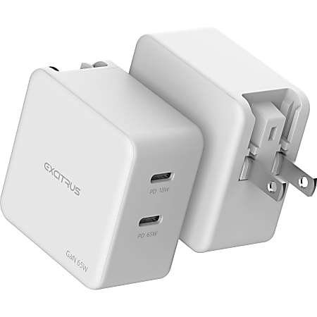 EXCITRUS 65W GaN Dual USB-C Charger - USB - For Notebook, MacBook, USB Type C Device