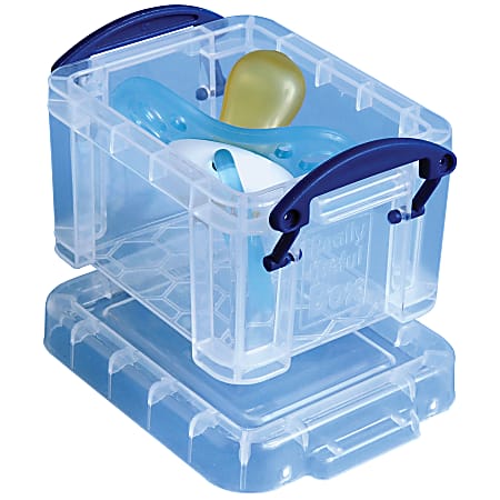 Really Useful Box® Plastic Storage Container With Built-In Handles And Snap Lid, 0.14 Liter, 3 1/4" x 2 1/2" x 2", Clear