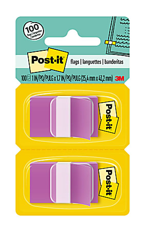 Post-it® Flags, 1" x 1 -11/16", Purple, 50 Flags Per Pad, Pack Of 2 Pads