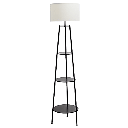 Simple Designs 2-Tier End Table Floor Lamp, 57"H, White Shade/Black Base