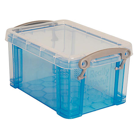 Really Useful Box Plastic Storage Container With Built In Handles And Snap  Lid 0.55 Liter 8 12 x 4 x 1 34 Clear - Office Depot