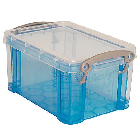 Really Useful Box® Plastic Storage Container With Built-In Handles And Snap Lid, 0.7 Liter, 6" x 4" x 3", Blue