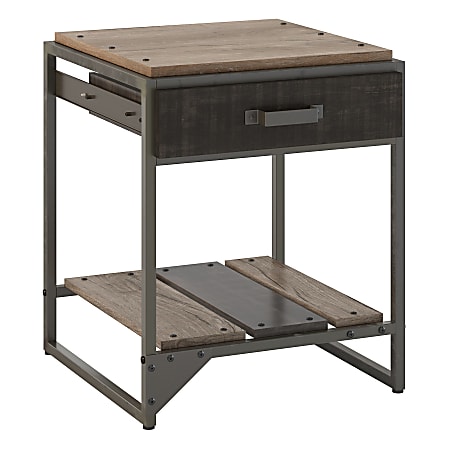 Bush Furniture Refinery End Table With Drawer, Rustic Gray/Charred Wood, Standard Delivery