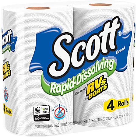 Scott Rapid Dissolving Toilet Paper White Soft Absorbent Septic 