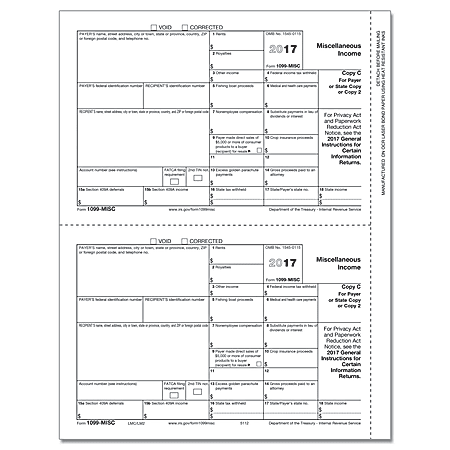 ComplyRight 1099-MISC Inkjet/Laser Tax Forms, Payer Copy C, 1-Part, 8 1/2" x 11", Pack Of 50 Forms
