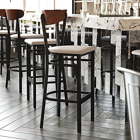 Flash Furniture Wright Steel/Vinyl Commercial-Grade Barstool With Boomerang Back, Gray/Walnut