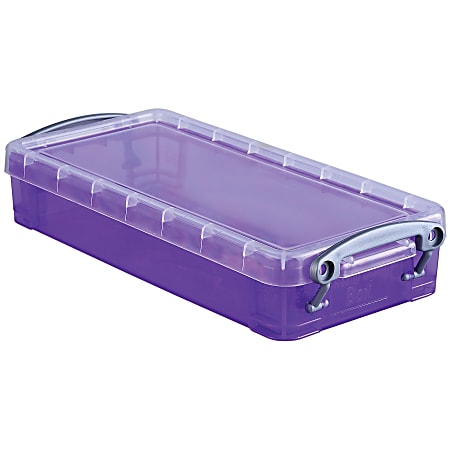 Really Useful Box® Plastic Storage Container With Built-In Handles And Snap Lid, 0.55 Liter, 8 1/2" x 4" x 1 3/4", Purple