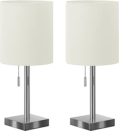 Monarch Specialties Dwight Table Lamps, 16-3/4"H, Nickel Base/Ivory Shade, Set Of 2 Lamps