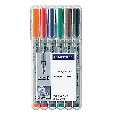 Staedtler® Lumocolor® 80% Recycled Nonpermanent Markers, Broad, Assorted Colors, Pack Of 6