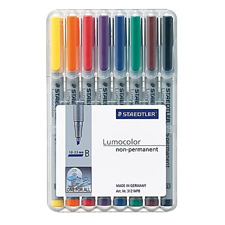Staedtler® Lumocolor® 80% Recycled Nonpermanent Markers, Broad, Assorted Colors, Pack Of 8