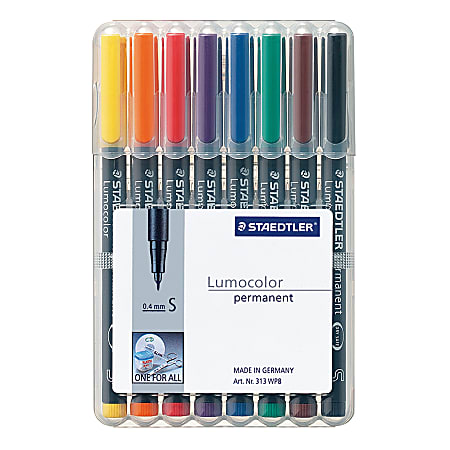 Staedtler® Mars® Lumocolor® Permanent Markers, Extra Fine, 80% Recycled, Assorted Colors, Pack Of 8