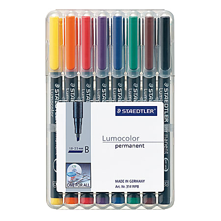 Staedtler® Mars® Lumocolor® Permanent Markers, Broad, 80% Recycled, Assorted Colors, Pack Of 8