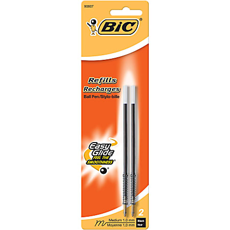 BIC® Standard Ballpoint Refills, Medium Point, Black Ink, 1.0 mm, Pack Of 2