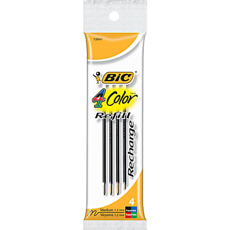 BIC® 4-Color™ Ballpoint Refills, Medium Point, Pack Of 4