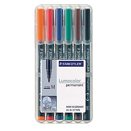 Staedtler® Mars® Lumocolor® Permanent Markers, Medium, 80% Recycled, Assorted Colors, Pack Of 6