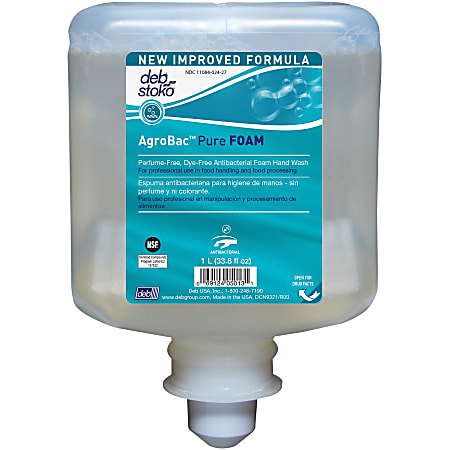 1 Liter Refill AgroBac Pure Foam Wash Manual Cartridge - Unscented (6/Carton) - 1.06 quart (33.92 Oz) - Bacteria Remover - AGB1L