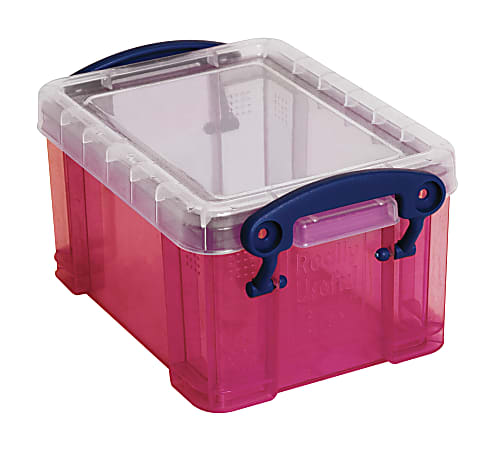 Really Useful Box® Plastic Storage Container With Built-In Handles And Snap Lid, 0.3 Liter, 4 3/4" x 3 1/4" x 2 1/2", Pink