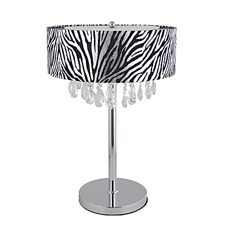 Elegant Designs Romazzino Cascading Crystal Table Lamp, 22 1/4"H, Zebra Shade/Chrome Base