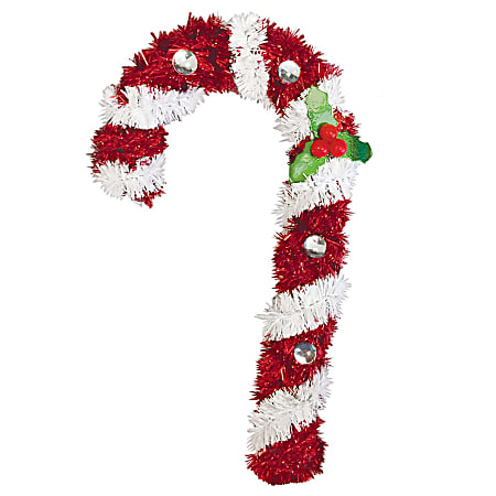 Amscan 241327 Christmas Small 3D Tinsel Candy Canes, 6-1/2”H x 3-1/2”W x 2”D, Red, Set Of 8 Canes