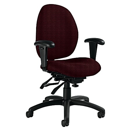 Global® Malaga Low-Back Multi-Tilter Chair With Arms, 37"H x 26"W x 24"D, Cabernet/Black