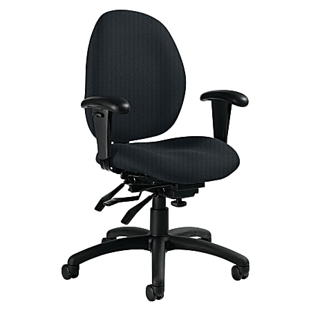 Global® Malaga Low-Back Multi-Tilter Chair With Arms, 37"H x 26"W x 24"D, Graphite/Black