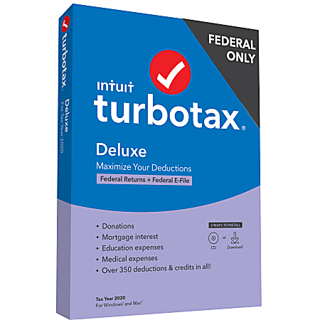 TurboTax® 2020 Desktop Deluxe Federal Only E-File, For PC/Mac