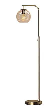 Adesso® Simplee Globe Floor Lamp, 58-1/2"H, Antique Brass Base/Amber Shade