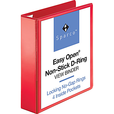 Sparco Easy-Open Nonstick View 3-Ring Binder, 2" D-Rings, Red