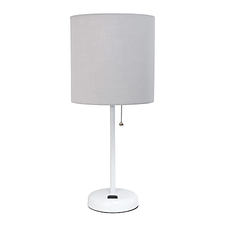 Creekwood Home Oslo Power Outlet Metal Table Lamp, 19-1/2"H, Gray Shade/White Base