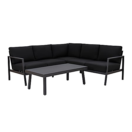 Linon Abilene Aluminum Sofa and Table Outdoor Set, Black