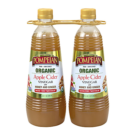 Pompeian Organic Apple Cider Vinegar With Honey And Ginger, 32 Oz, Pack Of 2 Bottles