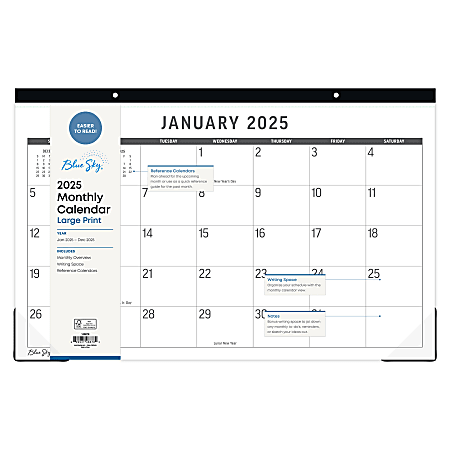 2025 Blue Sky Monthly Desk Pad Planning Calendar, 17” x 11”, Large Print, January 2025 To December 2025