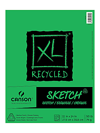 Canson XL Sketch Pads, Fold-Over, 11" x 14", 100 Sheets, Pack Of 3