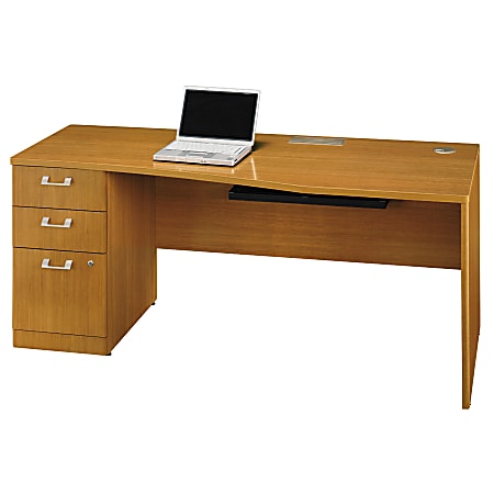 BBF Quantum 72" Left Hand Desk With Pedestal, 30"H x 71 3/8"W x 29 3/8"D, Modern Cherry, Standard Delivery Service