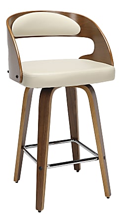 OFM 161 Collection Mid-Century Modern Bentwood Swivel Stool, Walnut/Ivory