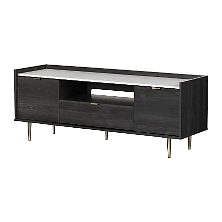 South Shore Hype TV Stand, 23-1/4”H x 60-3/4”W x 18-1/4”D, Gray Oak/Faux Carrara Marble