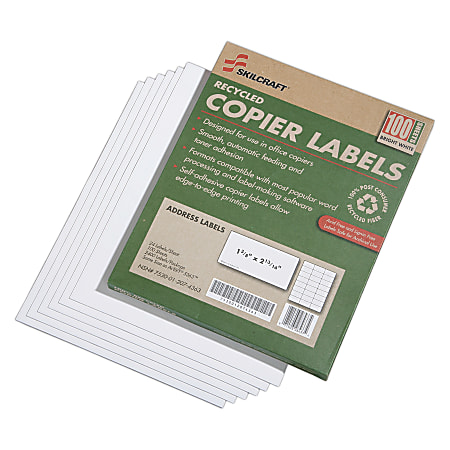 SKILCRAFT® 100% Recycled White Copier Address Labels, 1 3/8" x 2 13/16", Box Of 100 (AbilityOne 7530-01-207-4363)