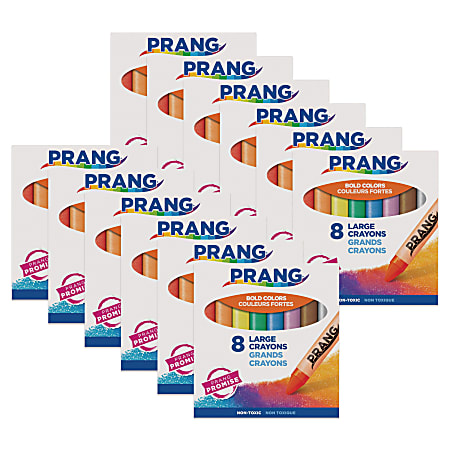 Prang Soybean Crayons, Large, 8 Colors Per Box, Set Of 12 Boxes