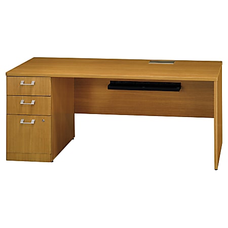 BBF Quantum Left Credenza With Pedestal, 30"H x 71 3/8"W x 23 1/2"D, Modern Cherry, Standard Delivery Service
