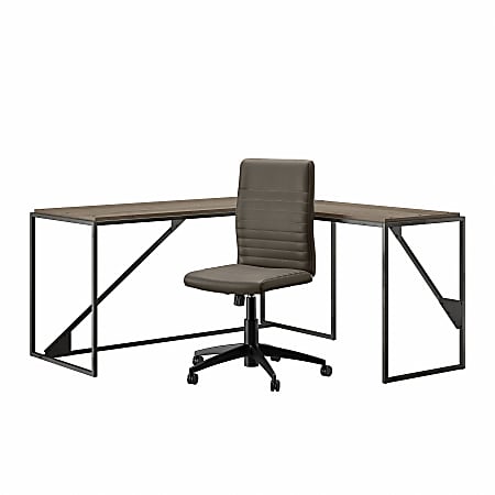 Bush Furniture Refinery 62 W L Shaped Industrial Desk And Chair Set Restored Gray Standard Delivery Office Depot