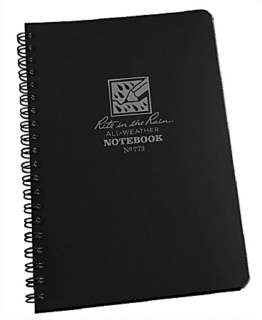 Rite in the Rain All-Weather Spiral Notebooks, Side, 4-5/8" x 7", 64 Pages (32 Sheets), Black, Pack Of 6 Notebooks