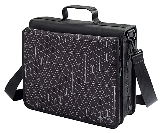 Oxford® Zipper 3-Ring Binder, 3" D-Rings, Black Grid