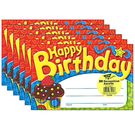 TREND Recognition Awards, 5-1/2" x 8-1/2”, Happy Birthday The Bake Shop, 30 Awards Per Pack, Set Of 6 Packs