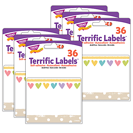 TREND Terrific Labels, T-68131-6, 3" x 2-1/2", Take Heart, 36 Labels Per Pack, Bundle Of 6 Packs